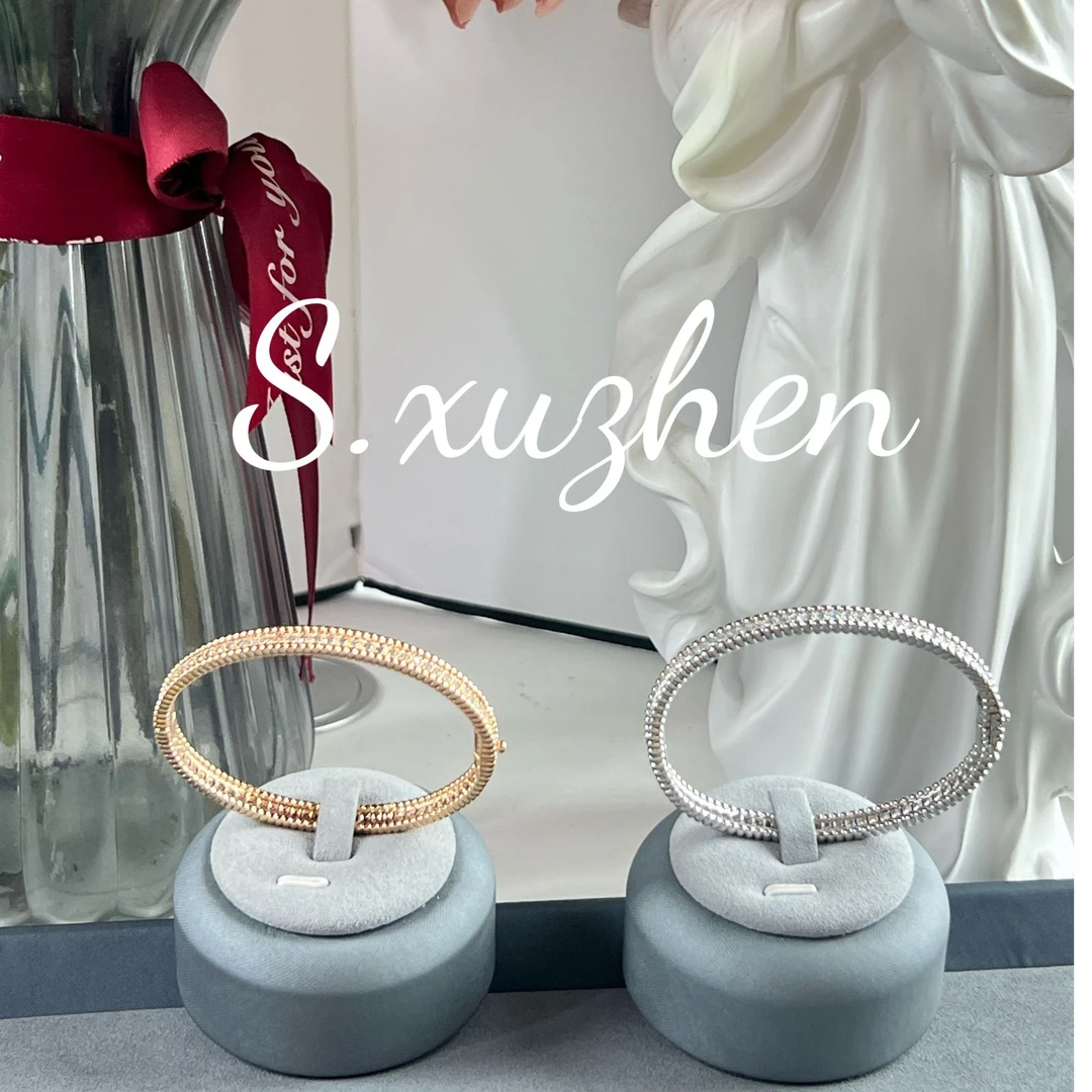 合金手镯 合金合成锆石珠珠素圈手镯饰品小众轻奢