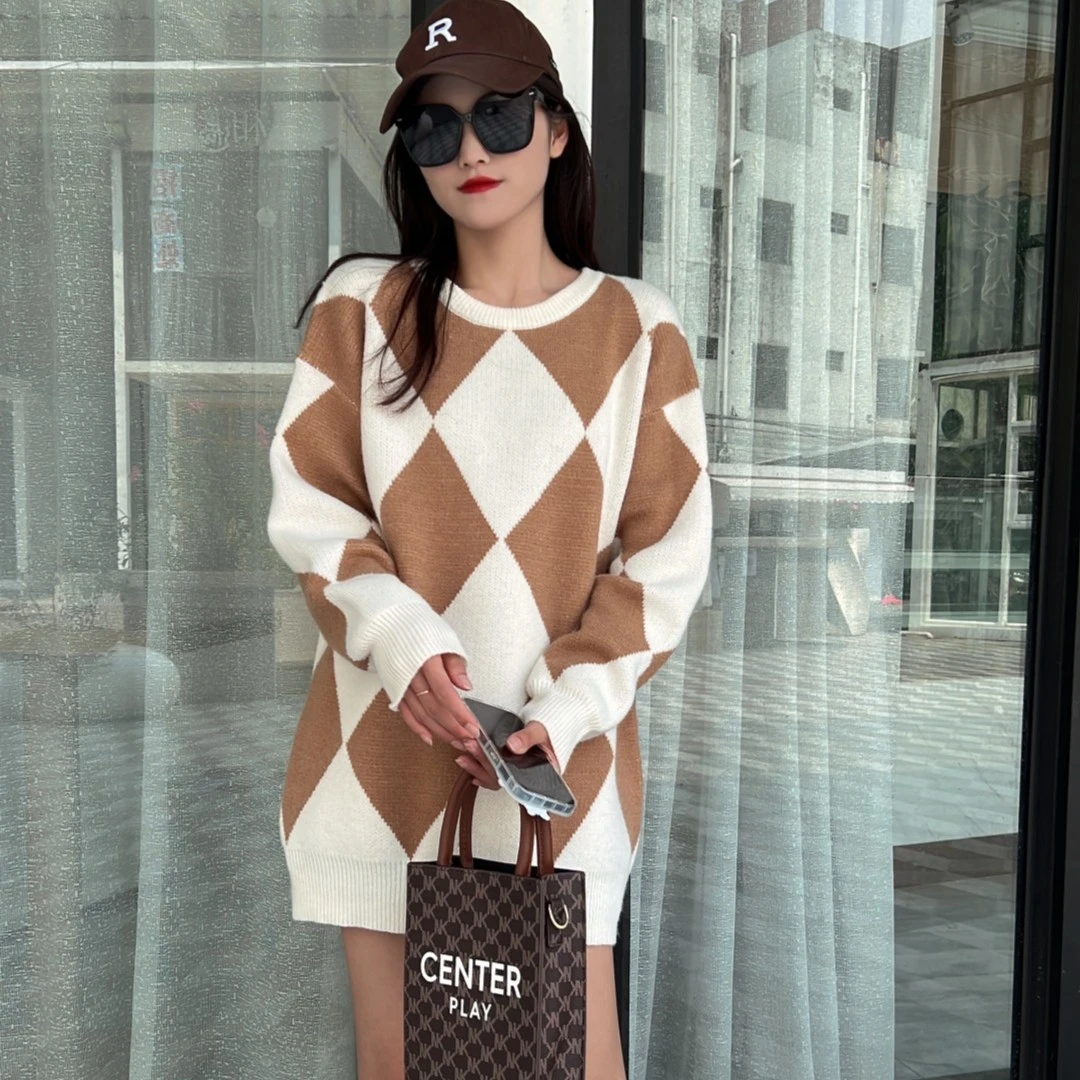 SET OUT【秋季新品】02 高档菱格宽松毛衣 秋冬时尚网红冬季毛衣