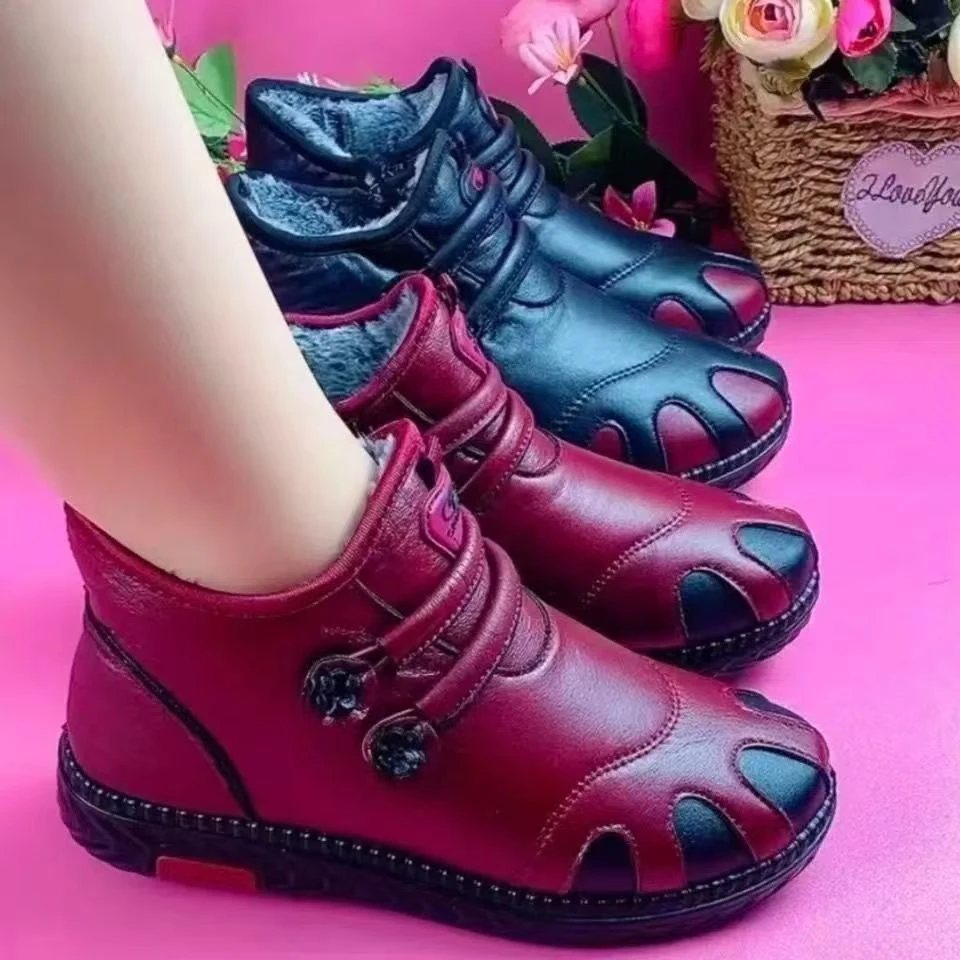 2025冬季新款妈妈棉鞋加绒加厚保暖软底防滑雪地靴女时尚奶奶棉靴