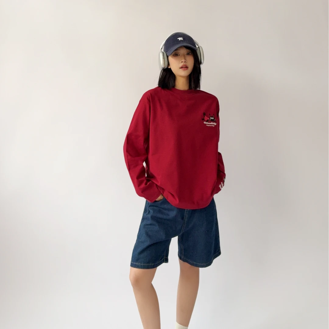 纸袋家冬季新款「黑猫刺绣简约加厚打底衫」24045纯棉打底衫女秋冬