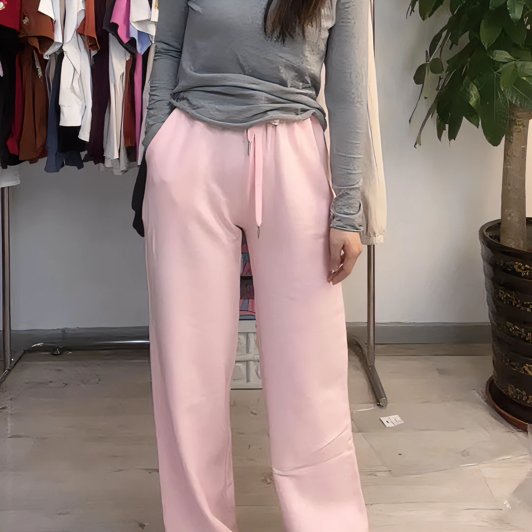 海伦的礼物春季新款23290高腰时尚休闲显瘦宽松纯色垂感直筒裤女