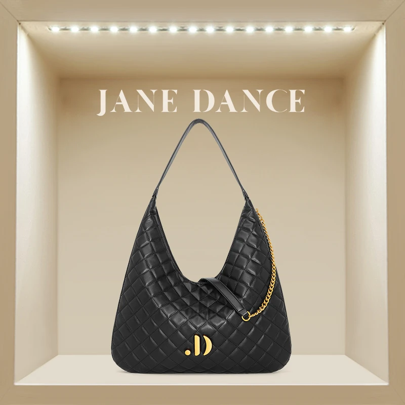 JANE DANCE新款菱格购物袋大容量腋下托特包新月包链条女包 D8343