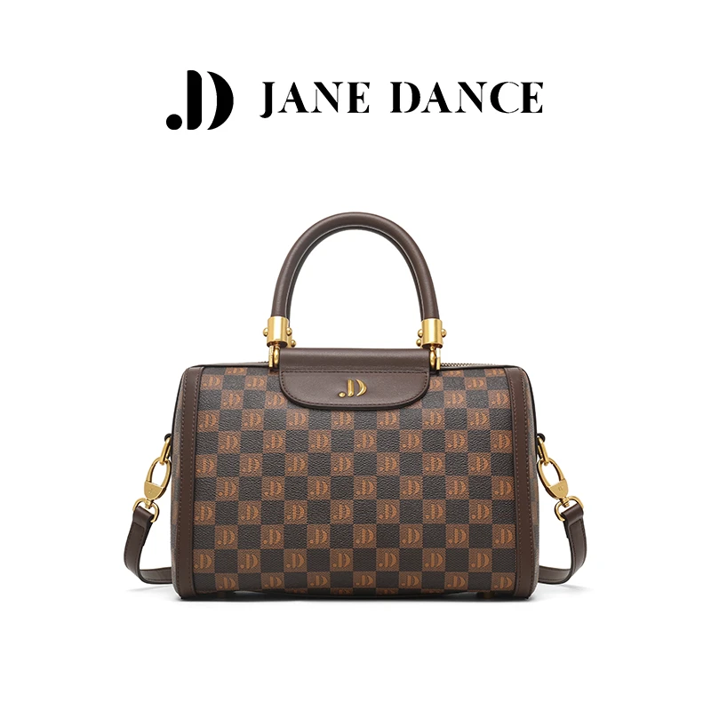 JANE DANCE印花手提枕头包棋盘格复古波士顿时尚斜挎女包 D86629