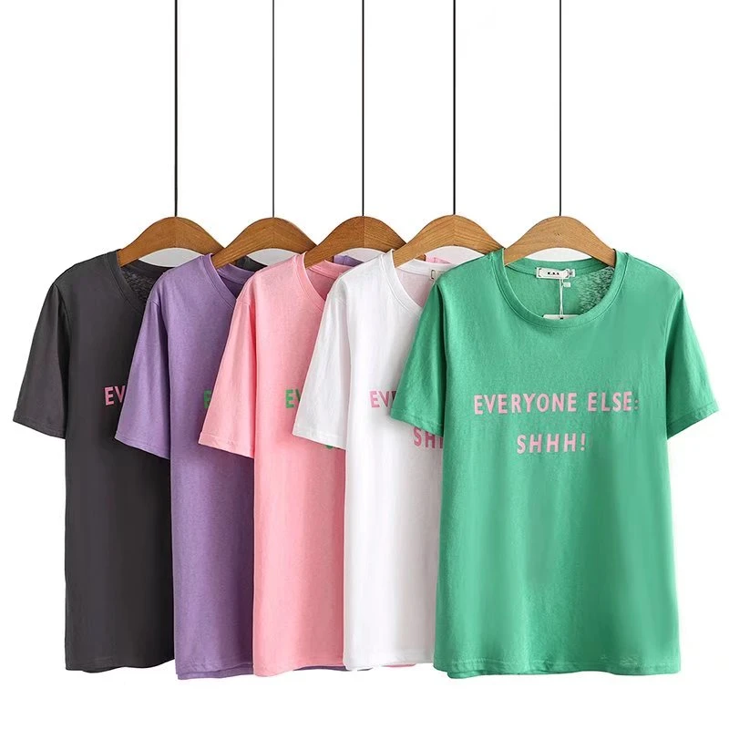 KSS2555【大码女装】字母印花短袖圆领T恤夏季百搭休闲套头打底衫