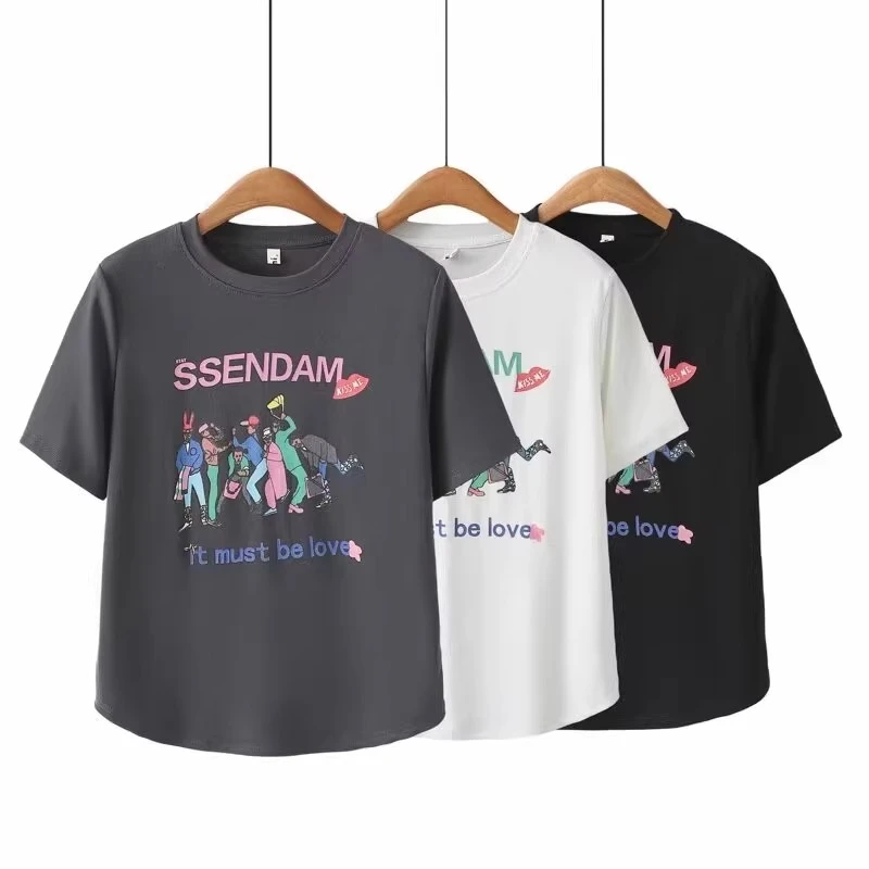 NINI951漫画人群印花圆领T恤大码女装休闲夏季半袖宽松打底衫显瘦