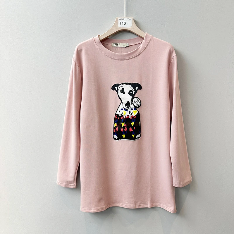 PRY112打底衫t恤大码女装圆领上衣春秋长袖时尚休闲宽松卡通印花