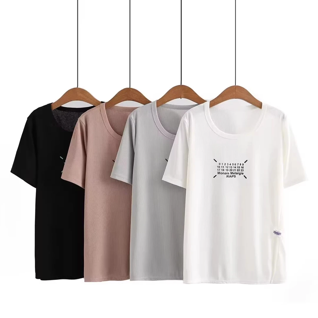 YC815数字印花开叉大码女装T恤舒适时尚休闲百搭夏季半袖宽松上衣