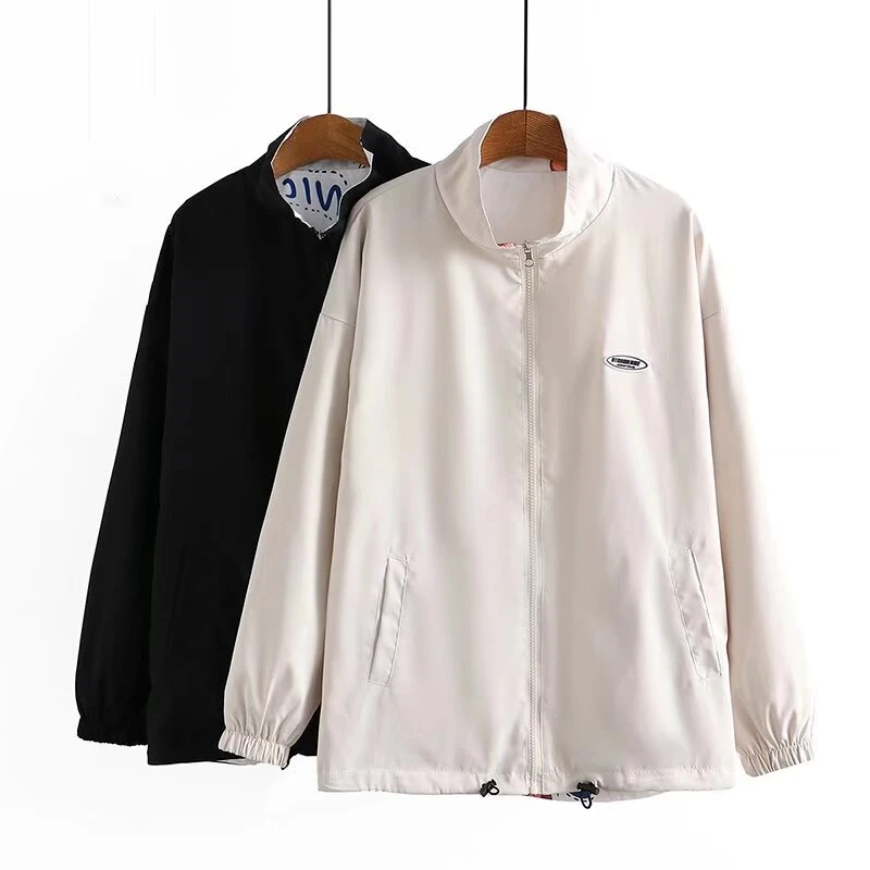 AT31卡通印花春夏运动休闲百搭外套宽松立领两面穿拉链夹克风衣女