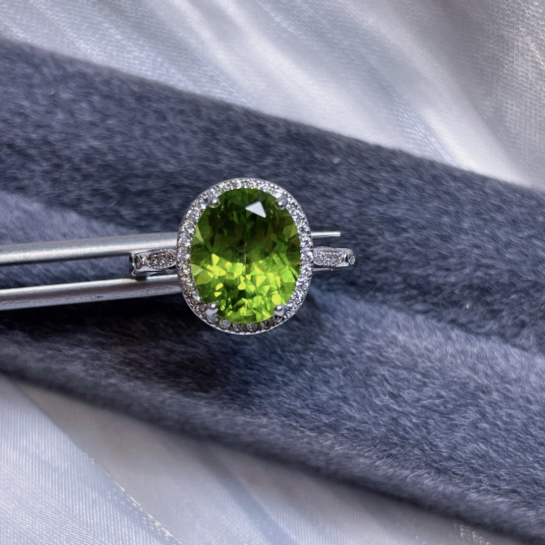 [珍玺彩宝]天然橄榄石戒指9x11裸石尺寸