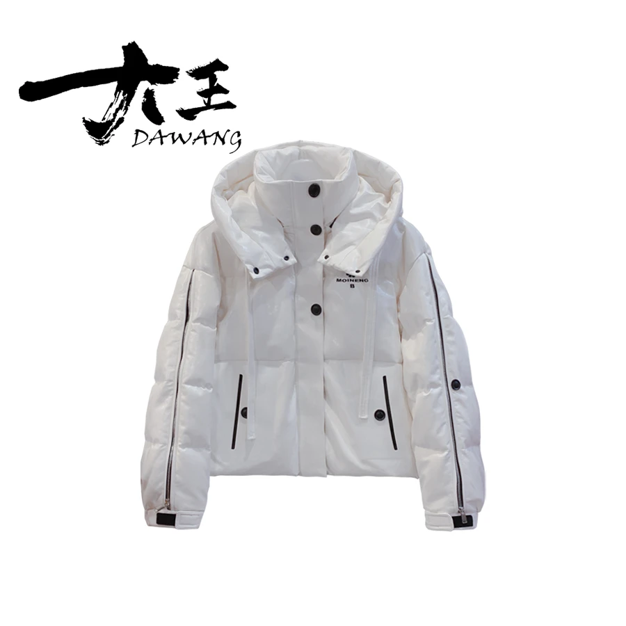 DAWANG |【卢卡思】时髦pu皮短款羽绒服女冬季新款宽松外套h669