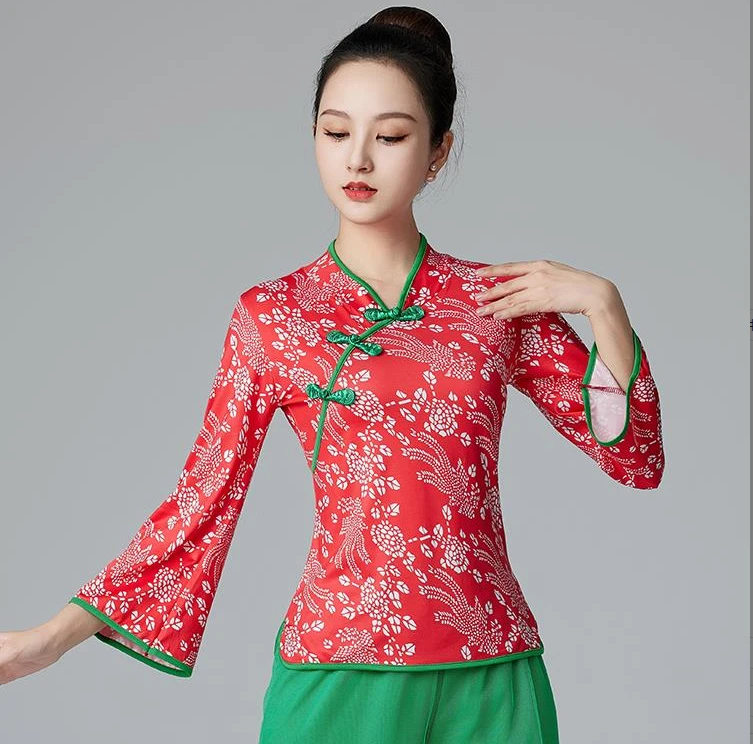 印花广场舞服装新款套装女民族中国风秧歌舞蹈演出服古典表演纱裙