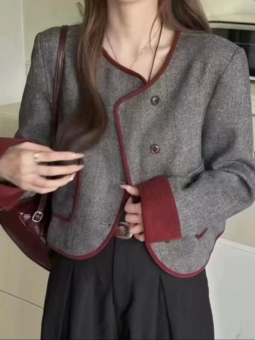 欧洲站高级感单排扣撞色包边小香风外套女2024秋季新款时尚上衣潮