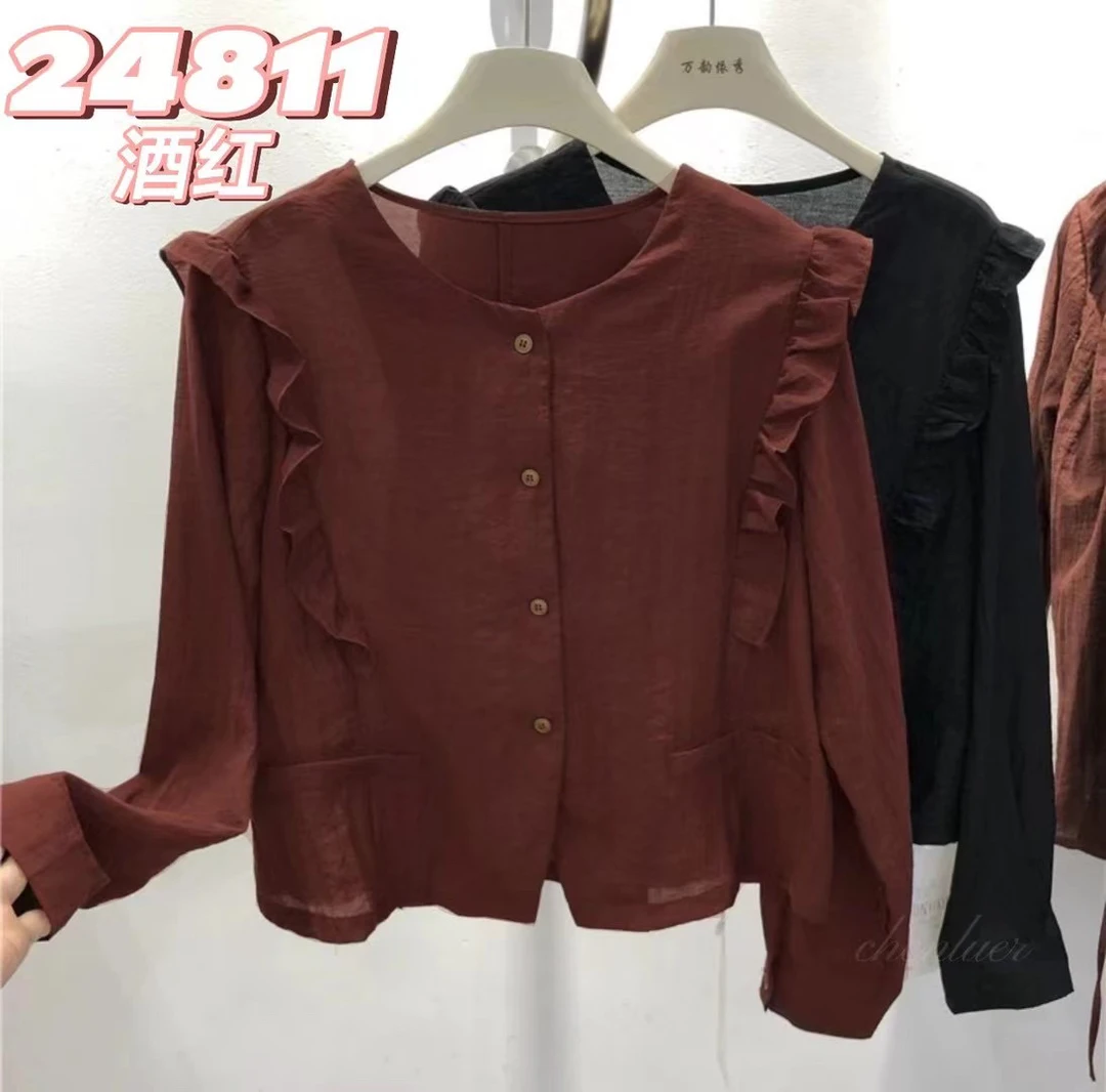 法式无袖衬衫女夏季新款圆领荷叶边设计薄款小衫时尚气质百搭上衣