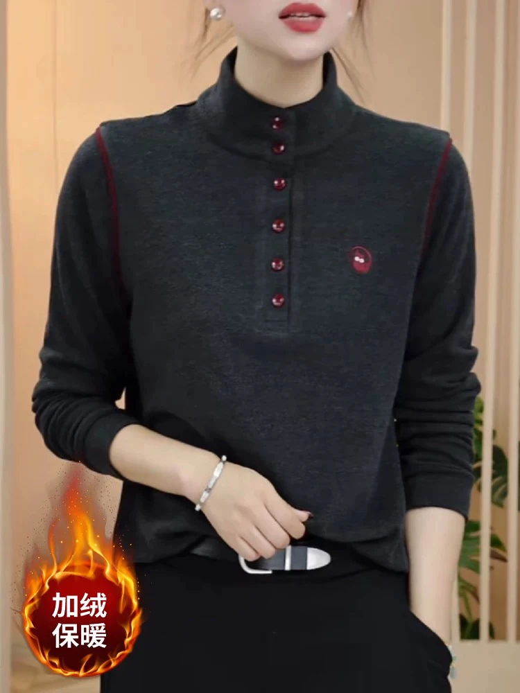双面澳绒打底衫女新款秋冬半高领保暖小衫百搭显瘦内搭上衣妈妈装