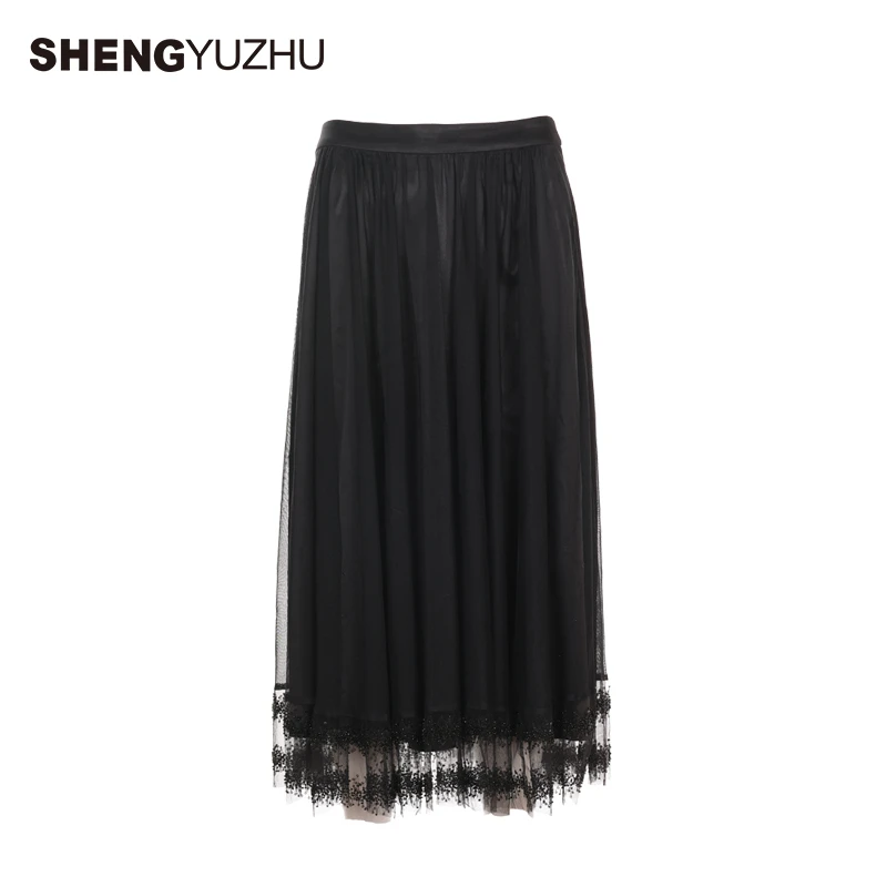 声雨竹冬季新款时尚半身裙女黑色百搭商场同款仙女裙