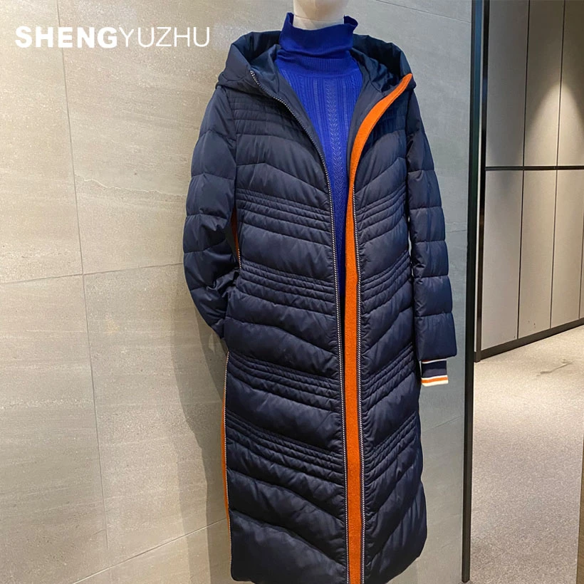 声雨竹冬季时尚休闲防风连帽加厚保暖中长款羽绒服女款