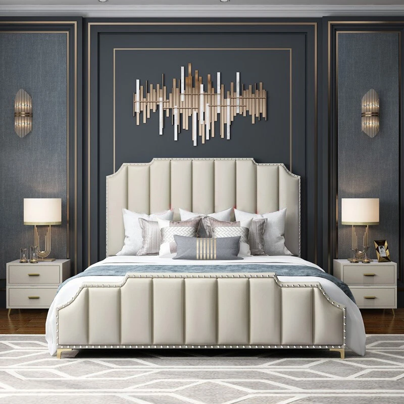 松宜美轻奢风金属铁艺现代简约双人1.5主卧室1.8米真皮艺公主婚床