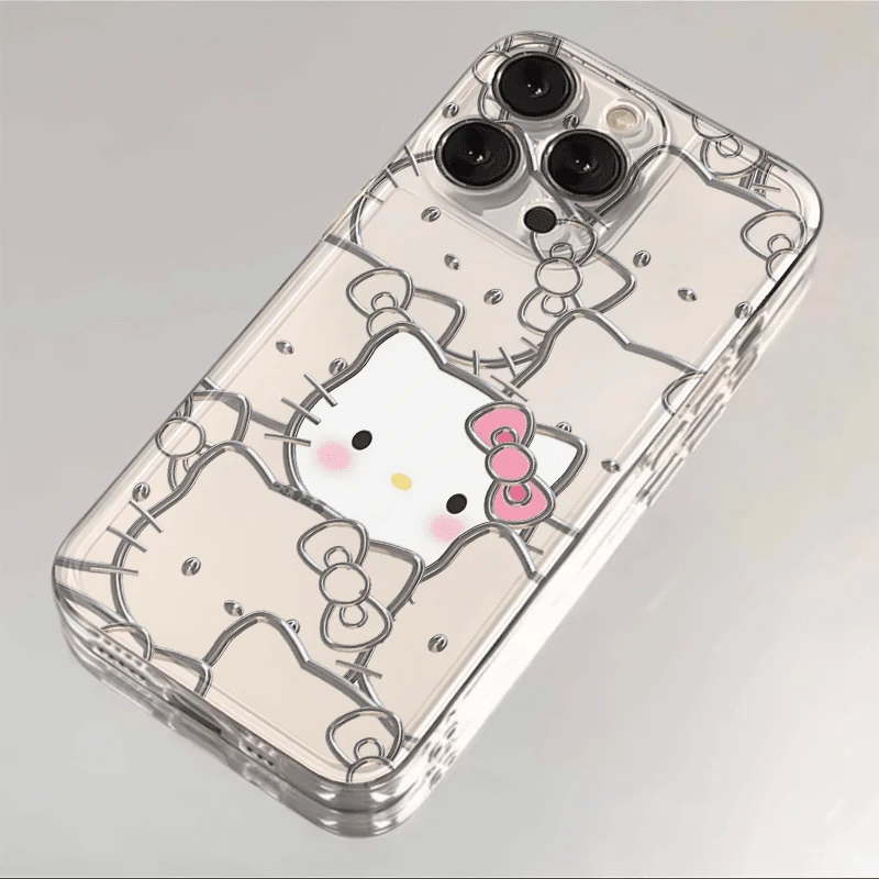 雅天立银色线条KT猫适用苹果15手机壳iPhone1314华为vivo小米oppo