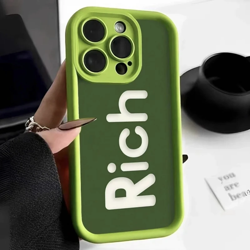 个性RICH潮流英文苹果14promax手机壳iPhone13 11/12气囊XR全包XS