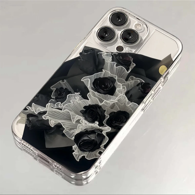 高级黑玫瑰花苹果oppo华为vivo小米iPhone15/14手机壳13透明12 11