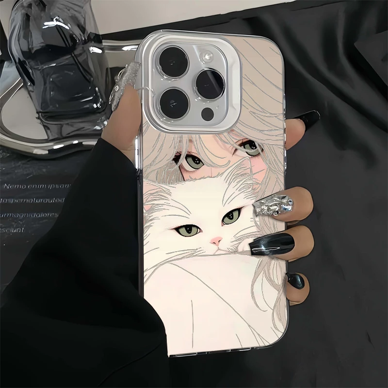 有范壳抱猫少女适用iphone14苹果15手机壳13/11华为vivo小米oppo