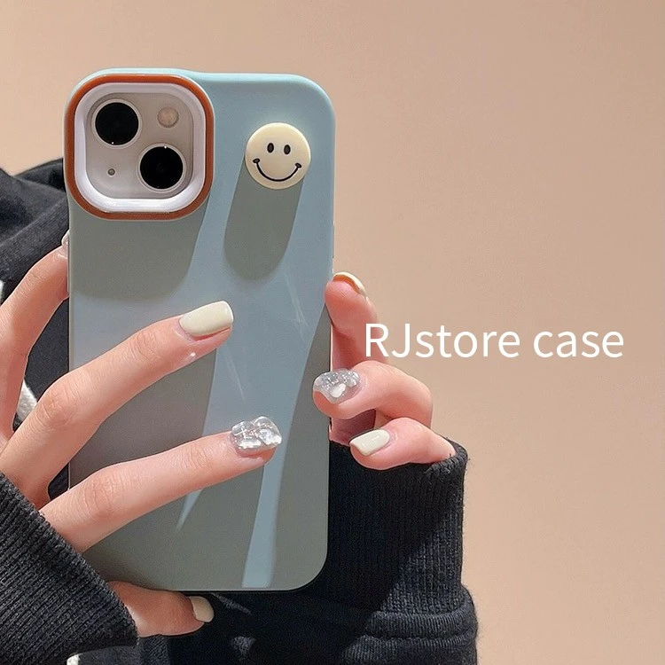 ins肤感立体笑脸iphone14promax苹果13/11纯色XS软12/XR小众78p女