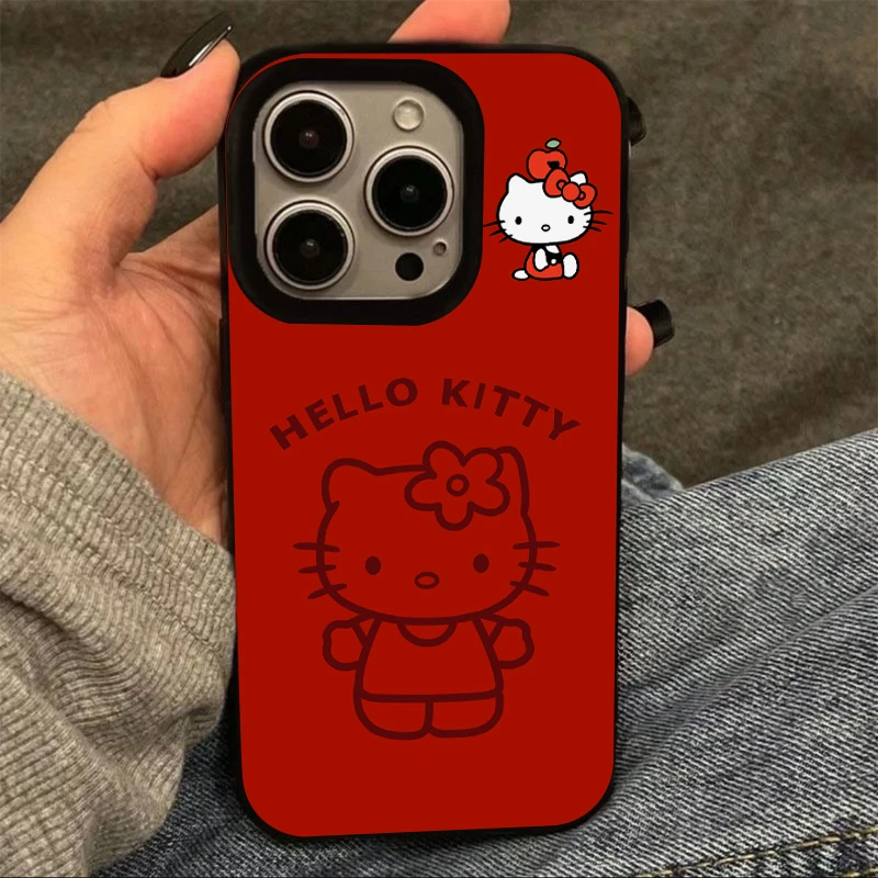 小众红色线条凯蒂适用iPhone15手机壳13苹果14promax少女11防摔12