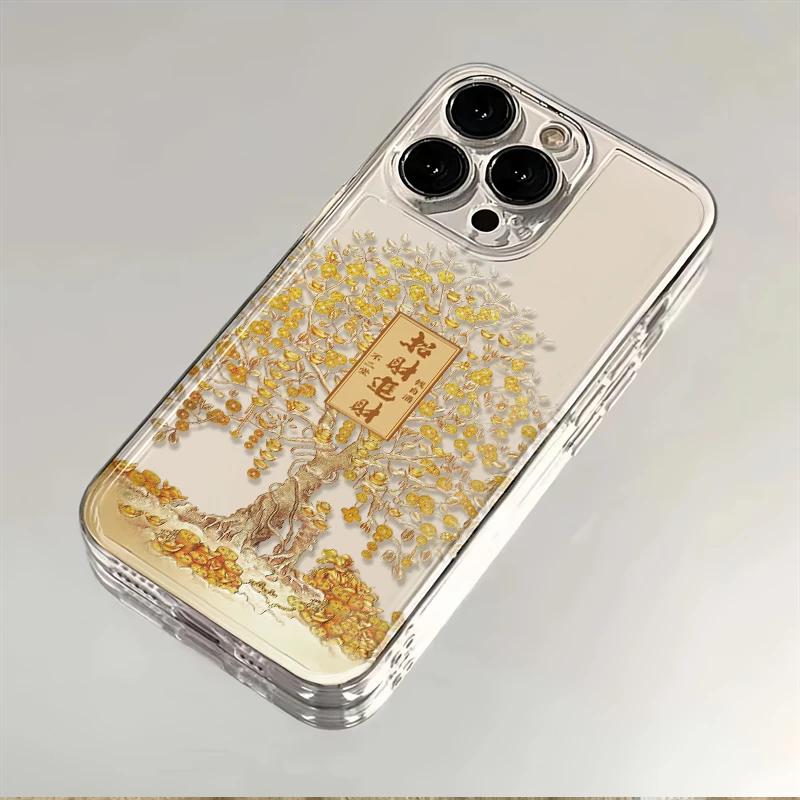 趣味壳财神招财树适用苹果15手机壳iPhone13软14华为vivo小米oppo