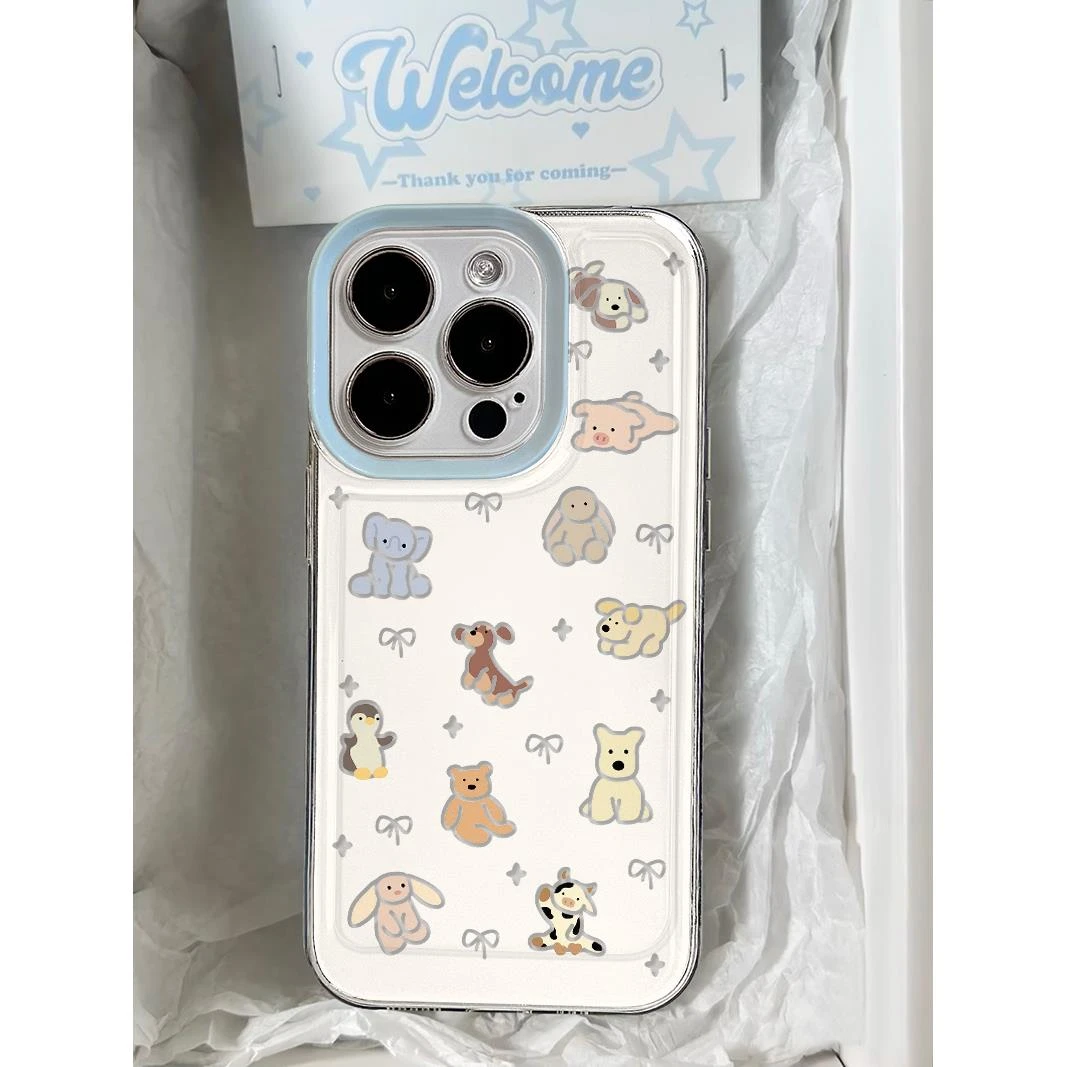 卡通动物蝴蝶结适用iPhone15手机壳苹果14promax新款13/11卡通12