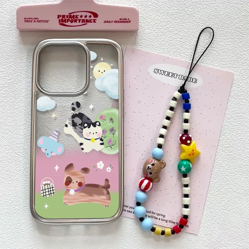 夏屿乐田园油画猫狗适用iPhone14苹果15手机壳电镀13/11银框12潮