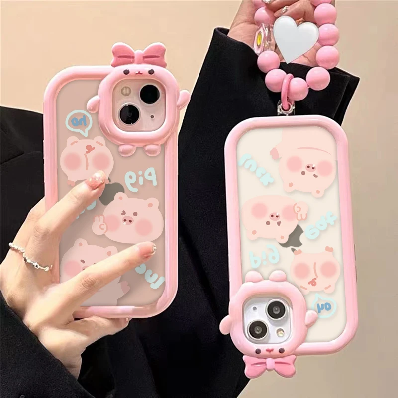 卡通小猪手串iPhone14promax手机壳13/XR苹果11/12可爱XS软8P女6s