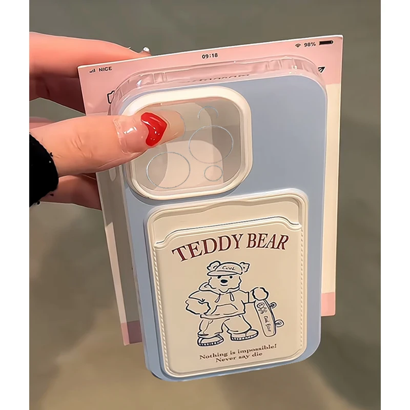 夏屿乐ins潮酷滑板小熊适用iPhone14手机壳苹果15/13新款11卡包12