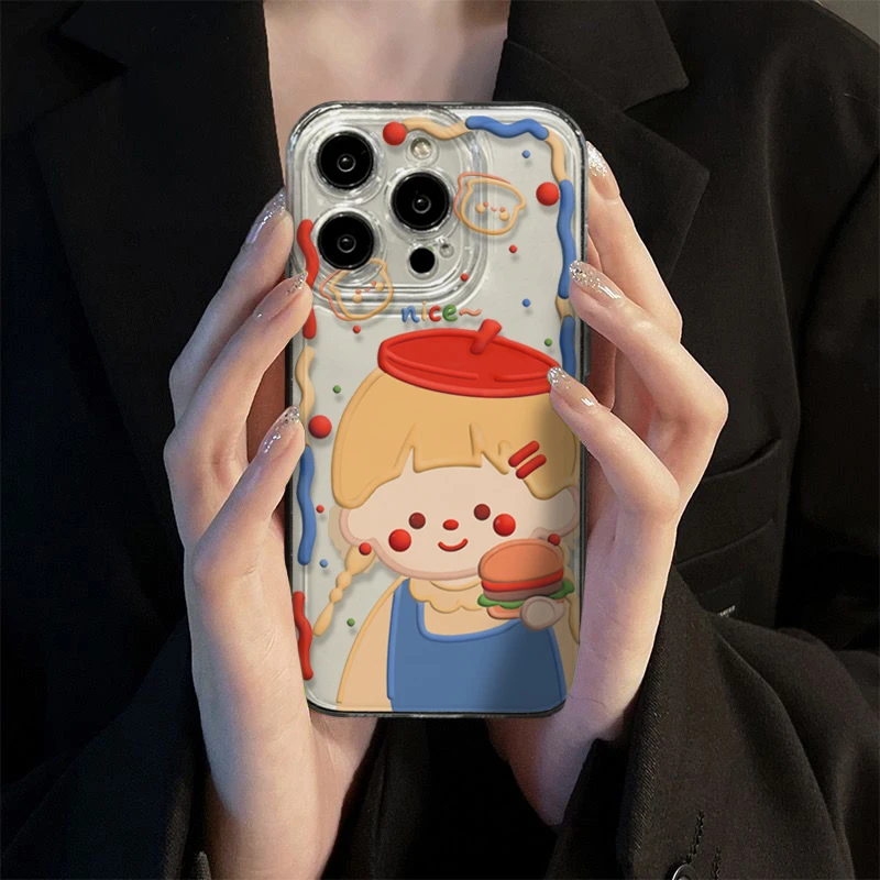 苹果/华为/oppo/vivo/小米可爱汉堡女孩iphone13/14手机壳11/12软