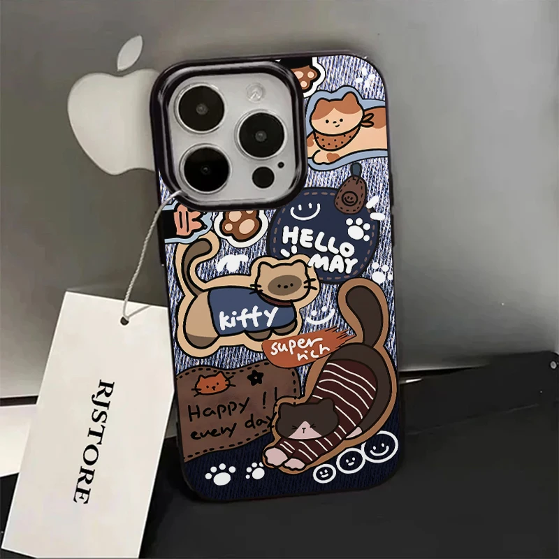 有范壳复古牛仔小猫苹果iPhone14手机壳15promax苹果111312XR/78