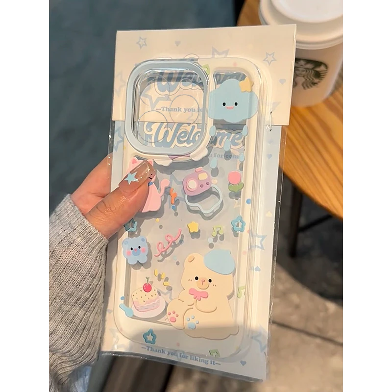 趣味壳ins夏日小熊适用iPhone15苹果13/14手机壳华为vivo小米oppo