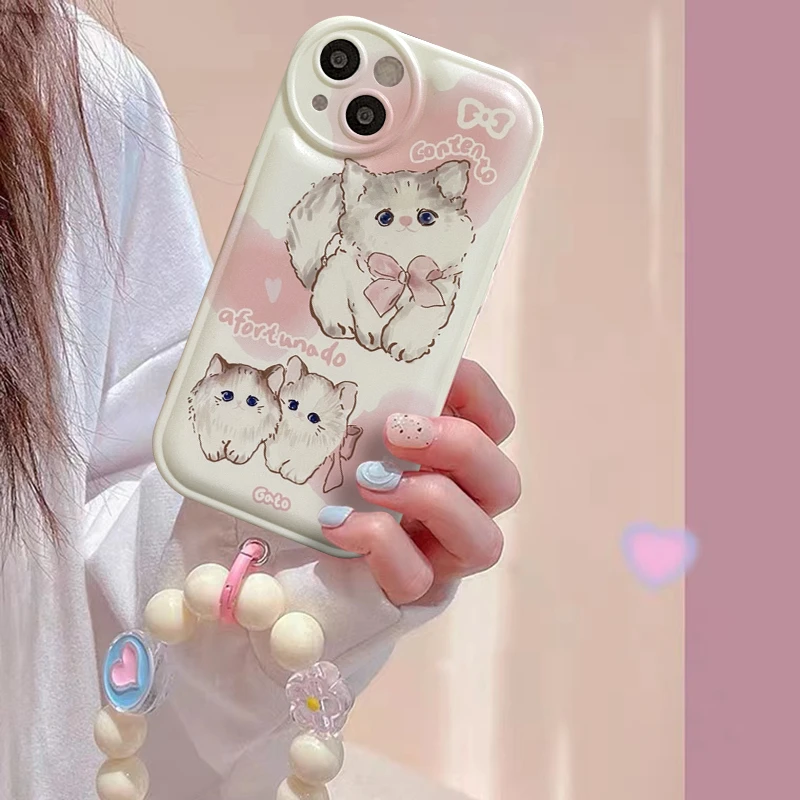 粉色猫咪iPhone13苹果12promax 11气垫手机壳XS/XR可爱7plus8p6p