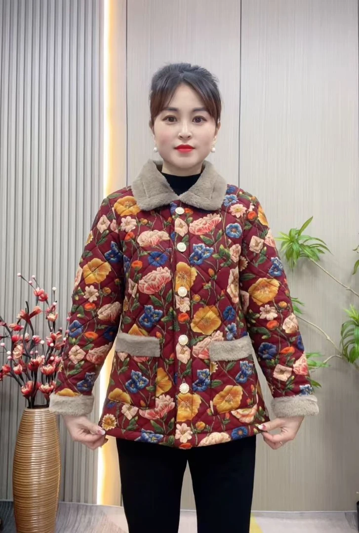 翻领妈妈装休闲宽松气质洋气保暖女士棉衣外套