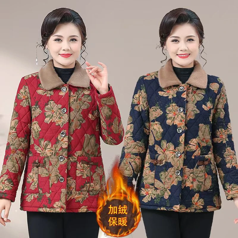 洋气短款时尚中年秋冬妈妈装中老年加绒老年人加厚保暖冬季