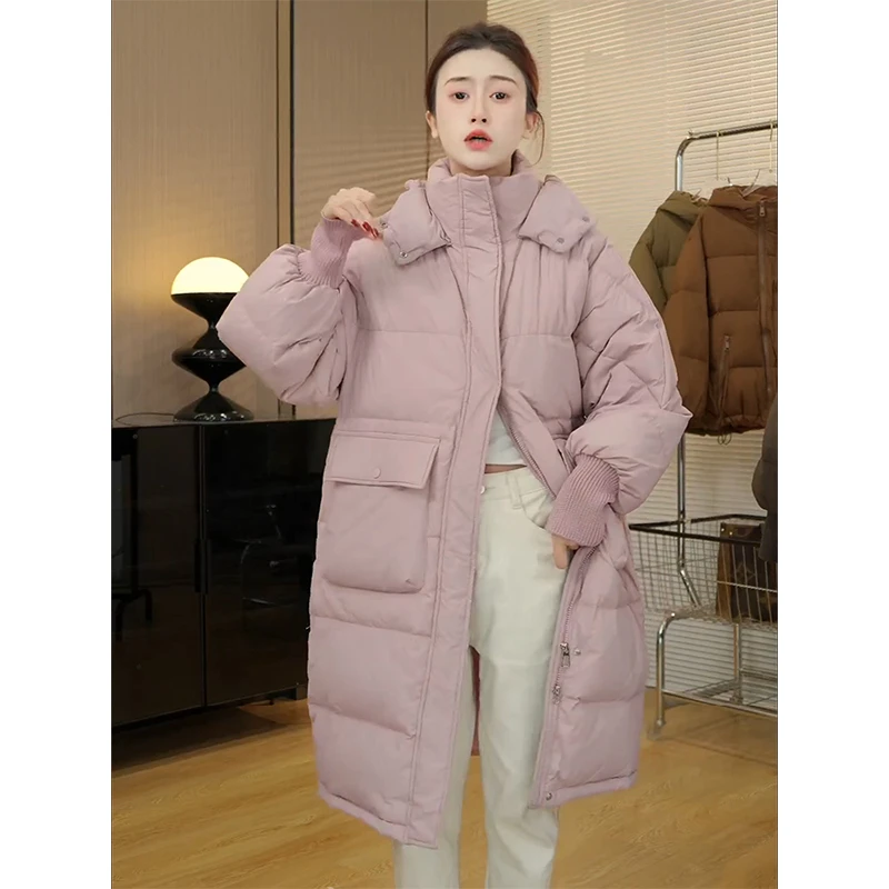 棉服女款爆款2025新款中长款过膝连帽洋气棉衣冬装宽松加厚外套