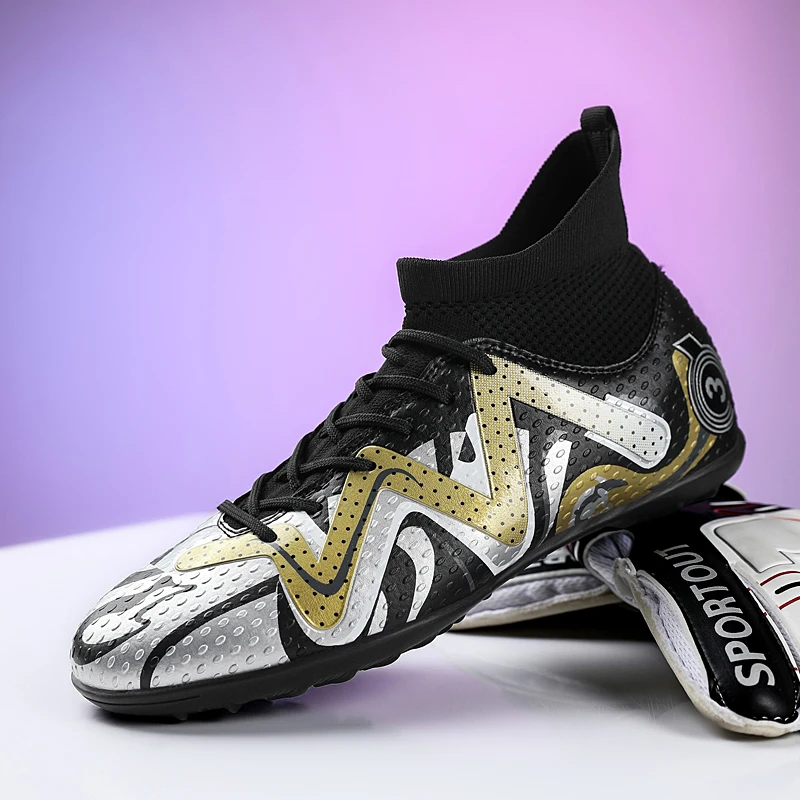 大码高帮足球鞋男春夏新款ag长钉成人中小学生碎钉儿童草地训练鞋