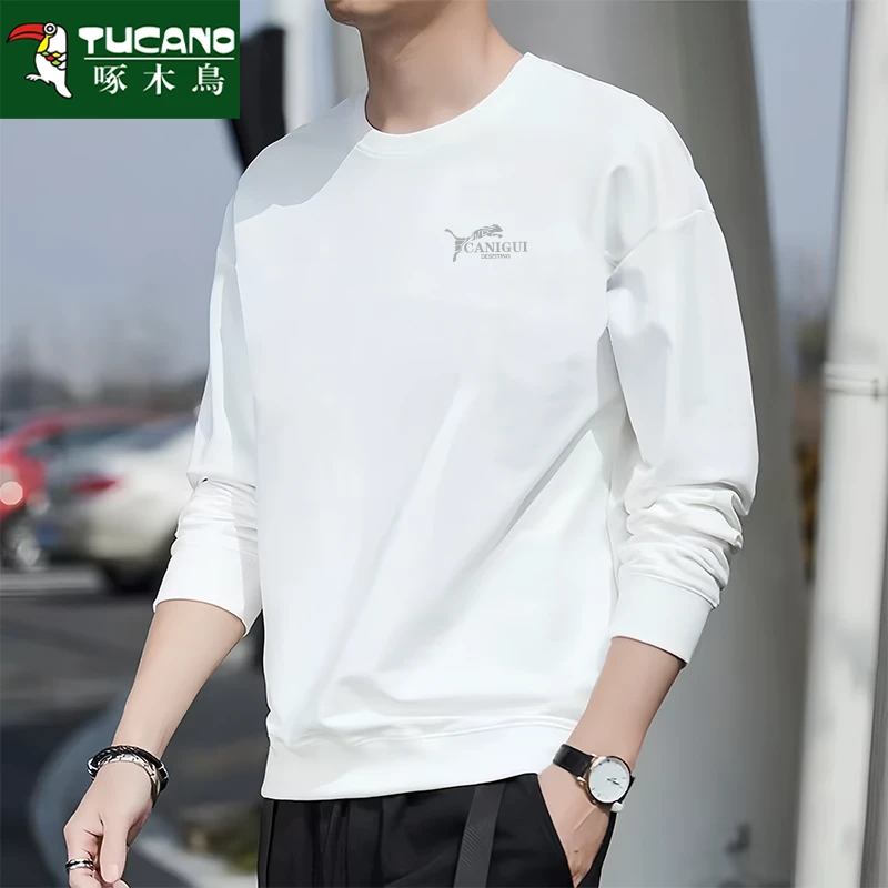 啄木鸟卫衣男2024秋冬黑色卫衣重磅春秋白色情侣百搭宽松薄款上衣