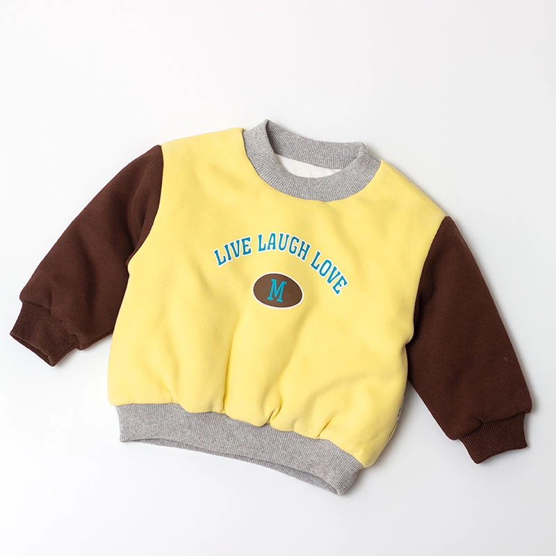 宝宝加厚加棉套头打底衫冬季外穿男童女加厚卫衣纯棉上衣