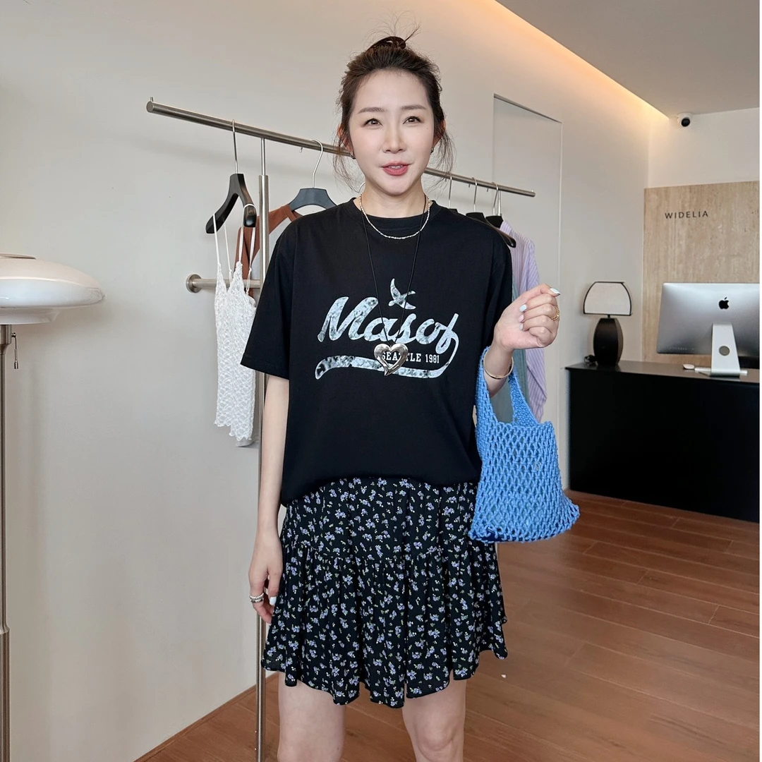 夏季韩版甜美字母印花短袖T恤百搭休闲宽松短袖圆领休闲上衣7502