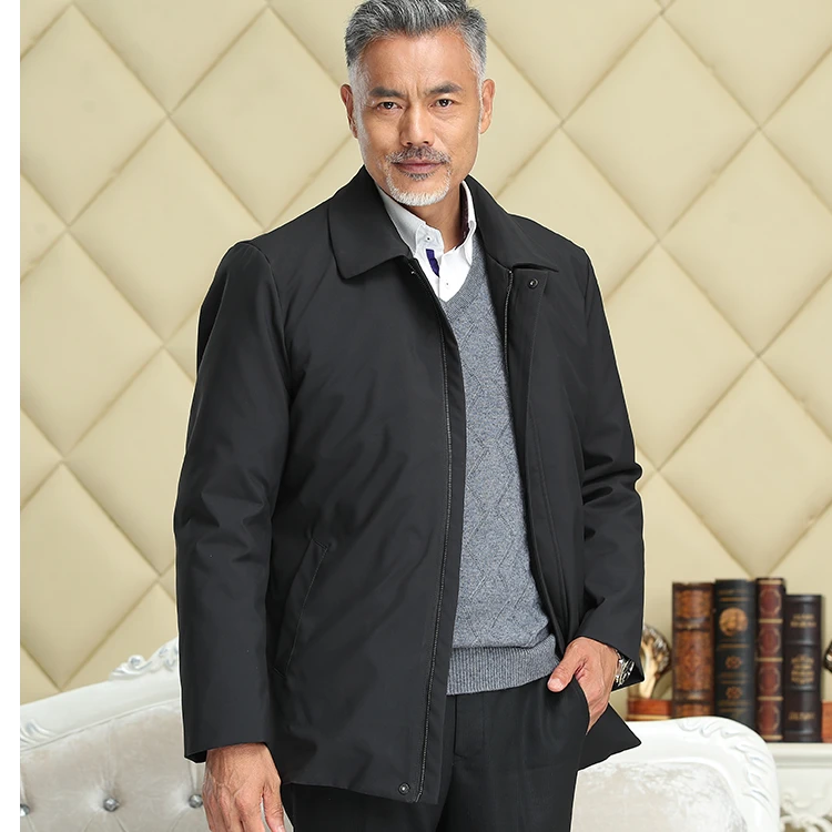 冬季保暖外套羊毛尼克服商务男皮毛一体中老年爸爸装加厚皮袄棉服