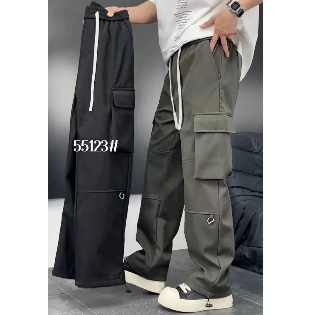 55123-加绒加厚冬季男士休闲运动直筒工装百搭宽松多口袋休闲裤
