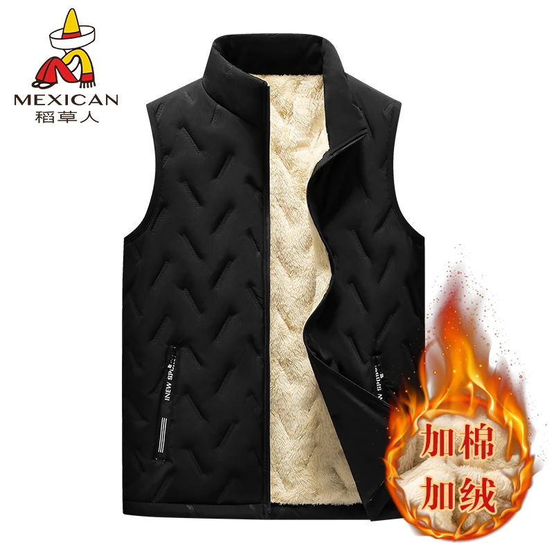 Mexican/稻草人加厚马甲男士新款加绒羊羔绒背心情侣秋冬马甲坎肩