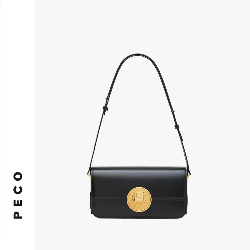 PECO852易拉罐复古斜挎高级感小法棍包真皮单肩包