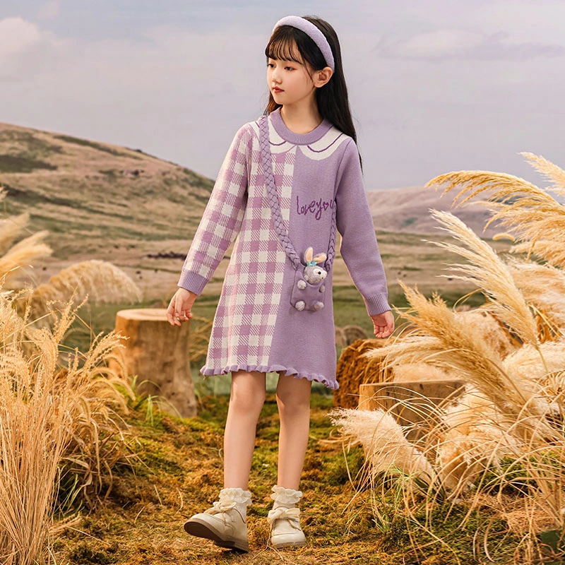 儿童2025新款冬装女童秋冬公主连衣裙中大童洋气加厚中长款毛衣裙