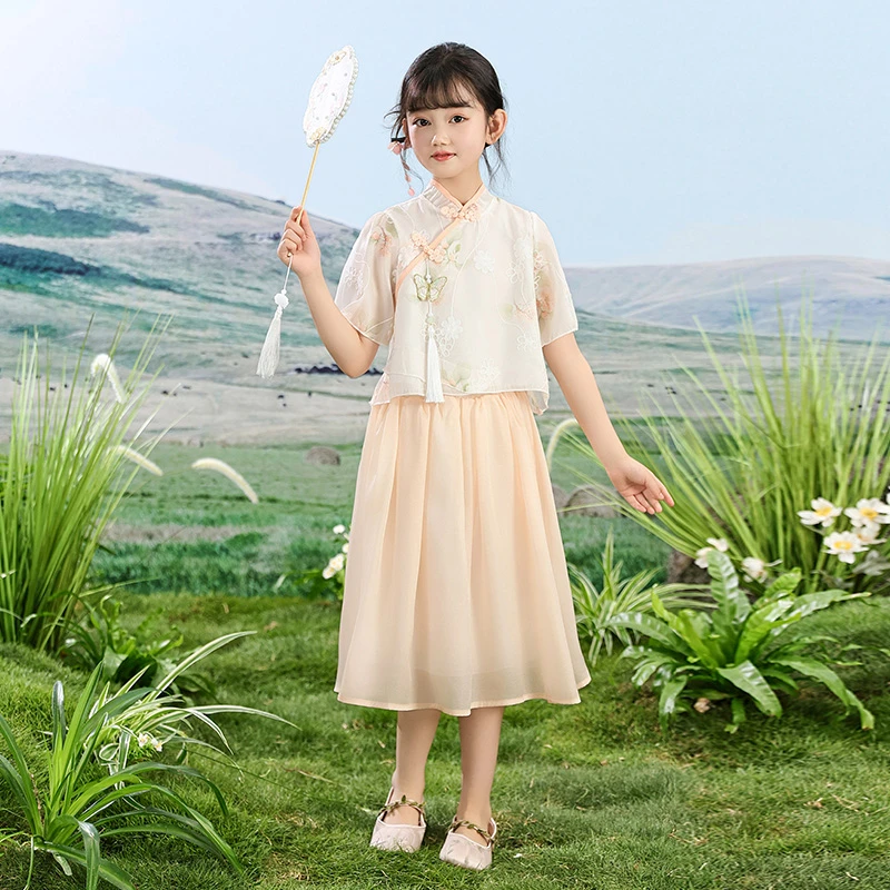 儿童2025新款夏装女童中国风仙气汉服两件套女孩夏季短袖两件套裙