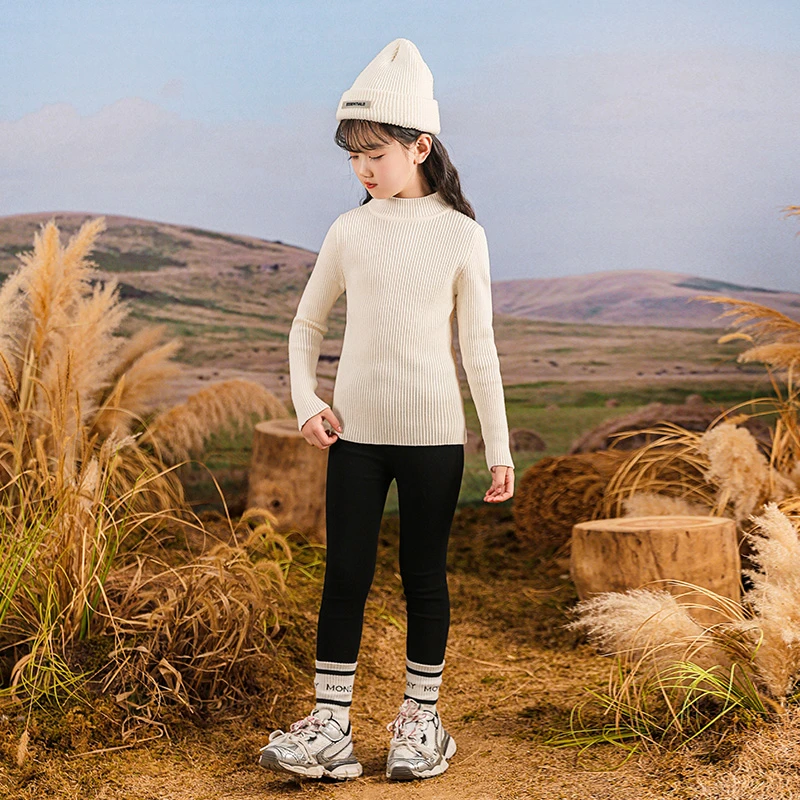 儿童2025新款冬装女童长袖加厚毛衣针织衫打底衫女孩高领洋气上衣